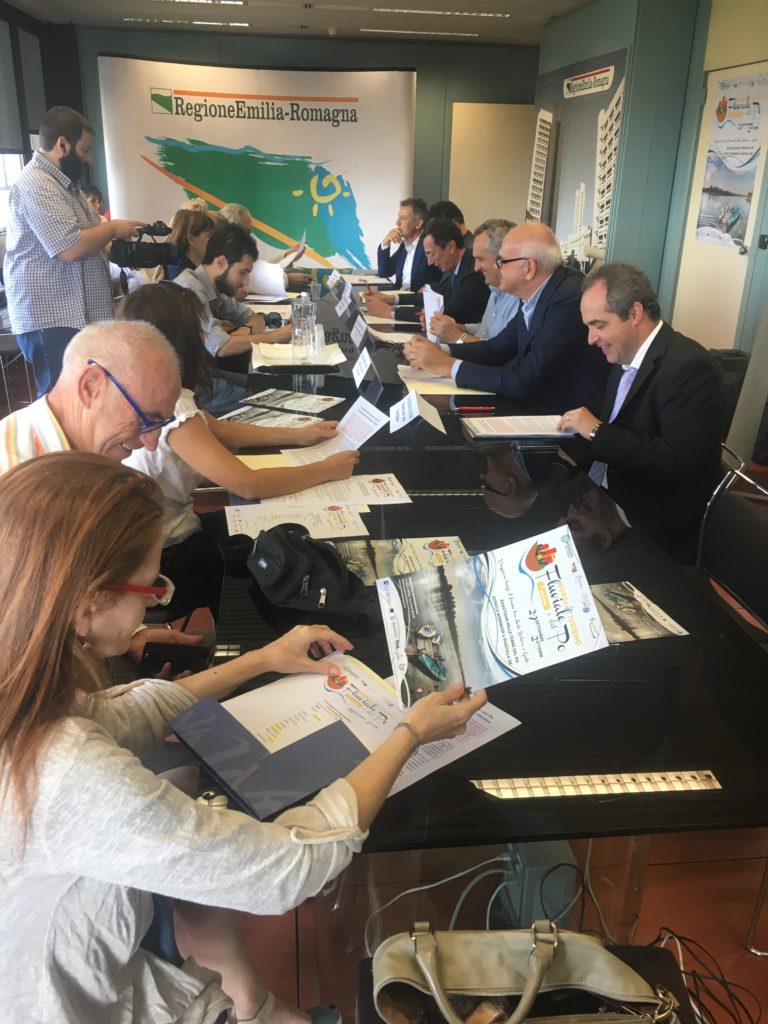 Un momento della Conferenza Stampa nel Palazzo della Regione a Bologna